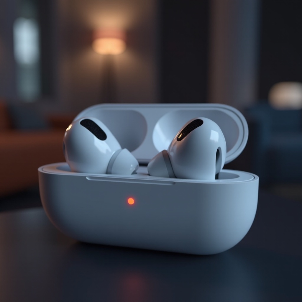 オレンジ色の点滅ライトのAirPods